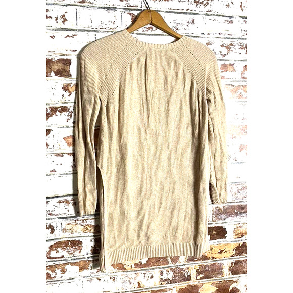 Anthropologie Moth Cotton & Cashmere Oatmeal Crew Neck Side Slit Tunic Sweater - Picture 11 of 12